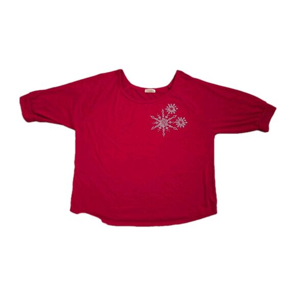 Lavish Plus Vtg 1X Red Knit 3/4 Sleeve Holiday Snowflake Round Neck Top READ - Picture 1 of 8